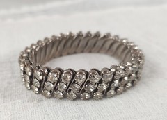 Vintage Unmarked Three Row Expandible Rhinestone Bracelet 1950’s