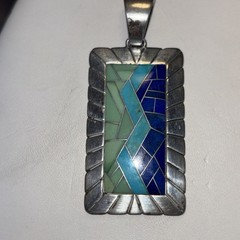 VINTAGE CAROLYN POLLACK 925 STERLING, LAPIS ,TURQUOISE INLAY MOSIAC PENDANT