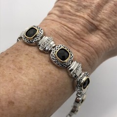 Vintage Renaissance Revival Black Onyx & Pave Cubic Zirconia Bracelet sz 7″