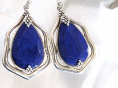 VINTAGE STERLING SILVER DROP DANGLE FACETED LAPIS LAZULI EARRINGS 2″