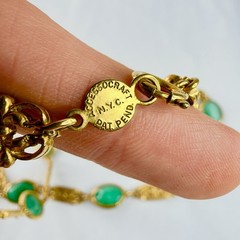 Vintage Accessocraft NYC Gold Tone Green Slag Glass Link Necklace 30” Pat Pend