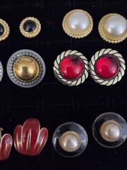 Vintage Enamel Earrings Lot Of 12 Gold Tone 80’s Pierced Button Style