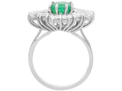 2.31Ct Emerald and 2.12Ct Diamond 18k White Gold Cluster Ring Circa 1970
