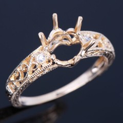 Solid 14K White Gold Diamond Ring 8mm Round Vintage Antique Semi Mount Setting