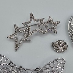 Vtg Silver Tone Brooch Pin Lot Butterfly Stars Heart Feather Rhinestone Sparkle