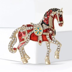 Ornate Enamel Carousel Horse Rhinestone Pin Crystal Brooch Equestrian Jewelry