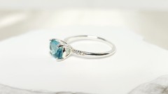 Sterling Silver Ring W Large Oval-cut Aquamarine Crystal & CZ Accents – Sz 8.75