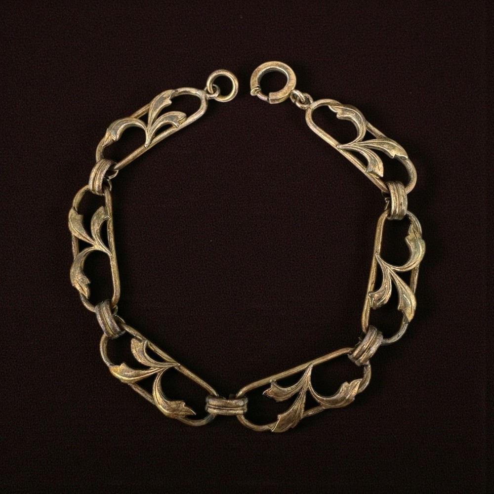 Vintage 12K Gold Filled Floral Link Bracelet 7″ 9mm