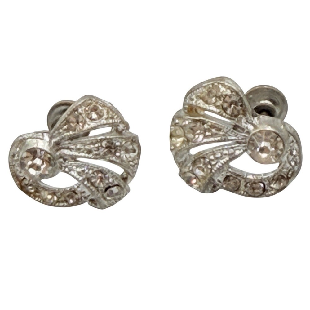 Vintage Champagne Rhinestone Screw Back Earrings Bridal Wedding Dainty Classic