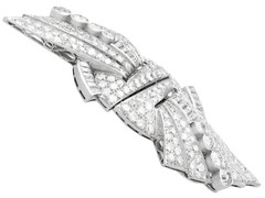 Art Deco 10.95 Ct Diamond and Platinum Duette Double Clip Brooch