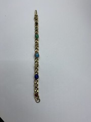 Bracelet Link Scroll Bezel Set Mixed Gemstones Gold Tone 7.5 Inches 1960 Vintage