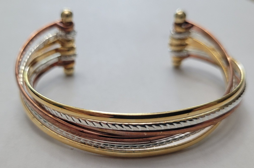 Vintage Sterling Silver Solid Copper Brass Couture Cuff Bracelet