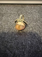 Handmade Southwestern Style Chalcedony Ring Unmarked Silver Tone Scroll Work