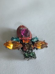 Retro Vintage Colorful Rhinestone Crystal Bee Pin Brooch Signed LOVE HUG
