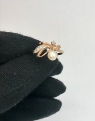 Chic Vintage Original Rose & White Gold 585 14k Ring with Cultured Pearl 1.72 g