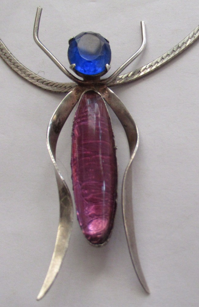 2 1/2 INCHES UNIQUE STERLING INSECT PENDANT w ART GLASS