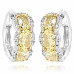 WIDE 3.51CT WHITE & FANCY YELLOW DIAMOND 18KT TWO TONE GOLD 3D HANGING EARRINGS