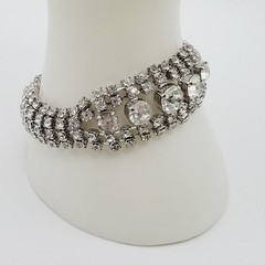 La Rel Rhinestone Clear Sparkling Wide Multi Stone Fancy Dress Vintage Bracelet