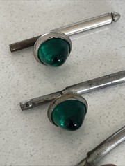 Vintage Style Cuff Links With Green Stone Cabochon.