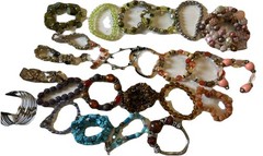 Lot Of 25 Vintage Bracelets, Precious Stones, Glass, Crystal, Silvertone Metal
