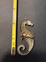 Vintage 1970s Seahorse Brooch Pin Gold Tone Verdigris Finish, 1×2.5”