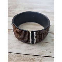 Vintage Bracelet / Bangle Chunky Beaded Bracelet Brown, Black, White