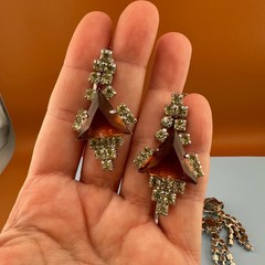 Vintage Rhinestone Earrings Lot Art Deco Style Dangle Climber Some Signed