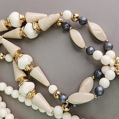 Vintage Trifari Beaded Necklace Acrylic Cream Gray Accents Layered 29″
