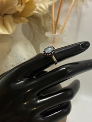 Vintage Crushed Mosaic Blue Fire Opal 925 Sterling Silver Sunburst Ring Size 6
