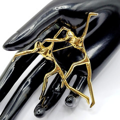 Modernist Style Contemporary Dancers Gold Tone Large Brooch Pin Vintage 1980s