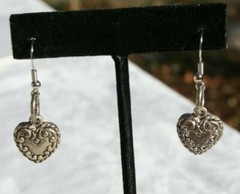 Silver Tone Puffy Hearts Pierced Earrings Studded Heart Brooch Vtg