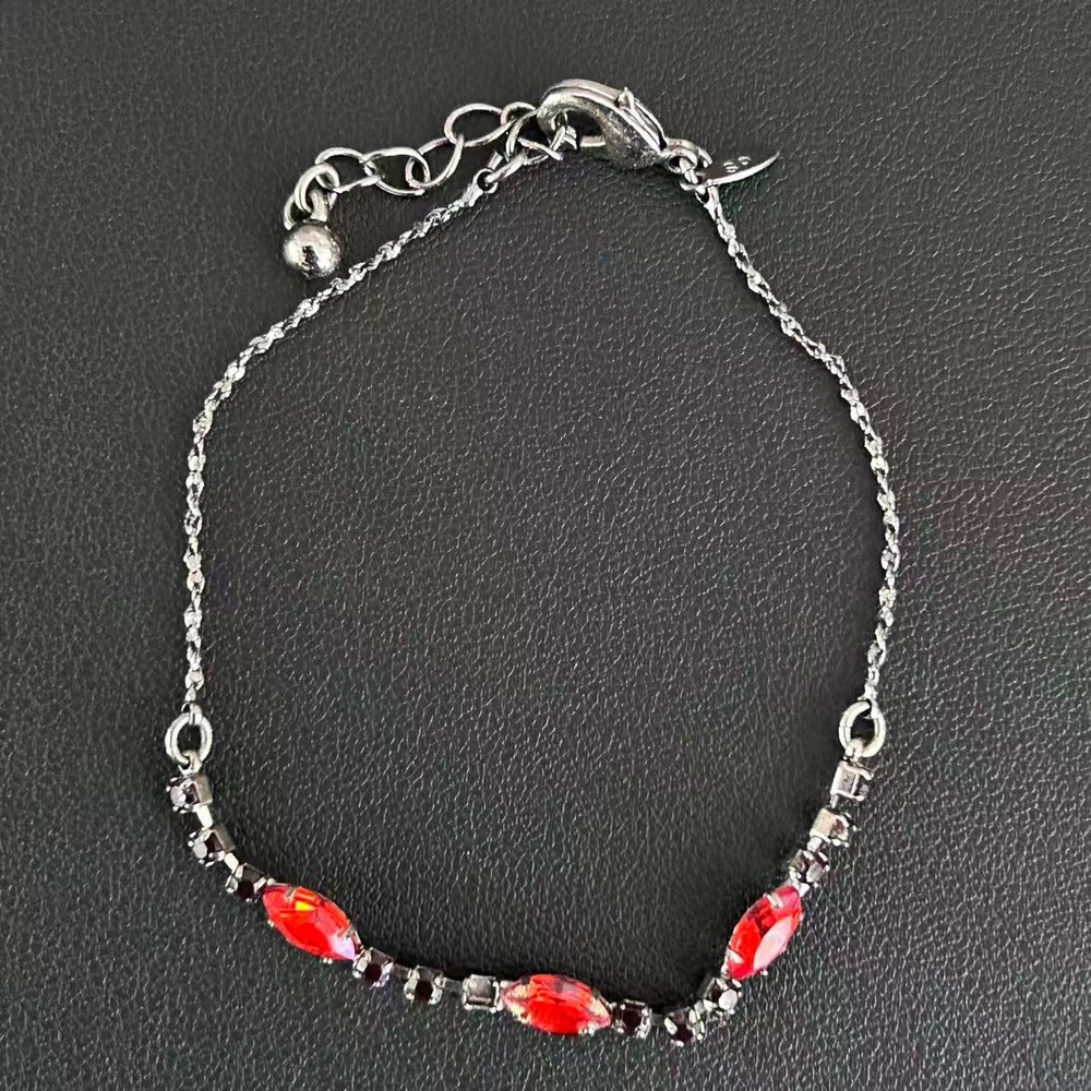 Vintage AVON Silver Plated Red Rhinestone Marquise Bracelet Gothic Victorian