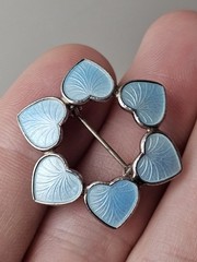 Denmark Sterling Brooch Enamel Heart Pins VB Sky Blue Guilloche – Volmer Bahner
