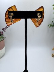 Napier Lucite Fan Shaped Tension Whit Gold Tone Screw Back Earrings Vintage