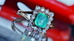 14k rose gold 0.78ct natural diamond sz 4.25 ring emerald vtg treated 2.50g 3823