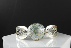 Vintage PAZ Israel 925 Sterling Silver Cuff Bracelet Roman Glass Scroll Jewelry