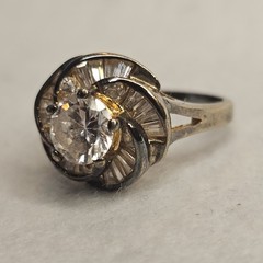 Vintage JAL CZ Crown Ring Size 8 Sterling Silver Gold Over Halo Statement Ring
