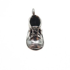 925 Sterling Silver Vintage It’s a Boy Baby Shoe Oxidized Mini 3D Charm Pendant