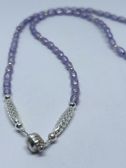 Fab 1950s Lavender Freshwater Pearls Necklace Orate Magnetic Clasp Japan VTG