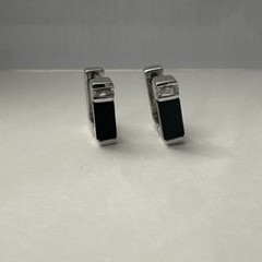 Onyx Sterling Silver Square Huggie Vintage Earrings