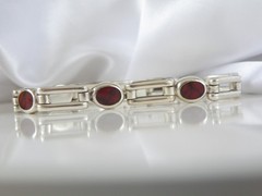 Vintage Sterling Silver 925 Jasper Station Chunky Taxco Mexico Bracelet 8″