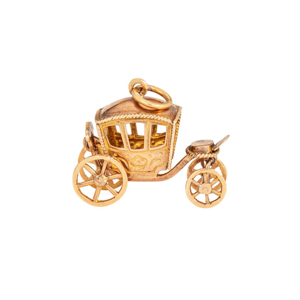 Vintage Portuguese Carriage Charm 19k Yellow Gold Pendant Fine Jewelry