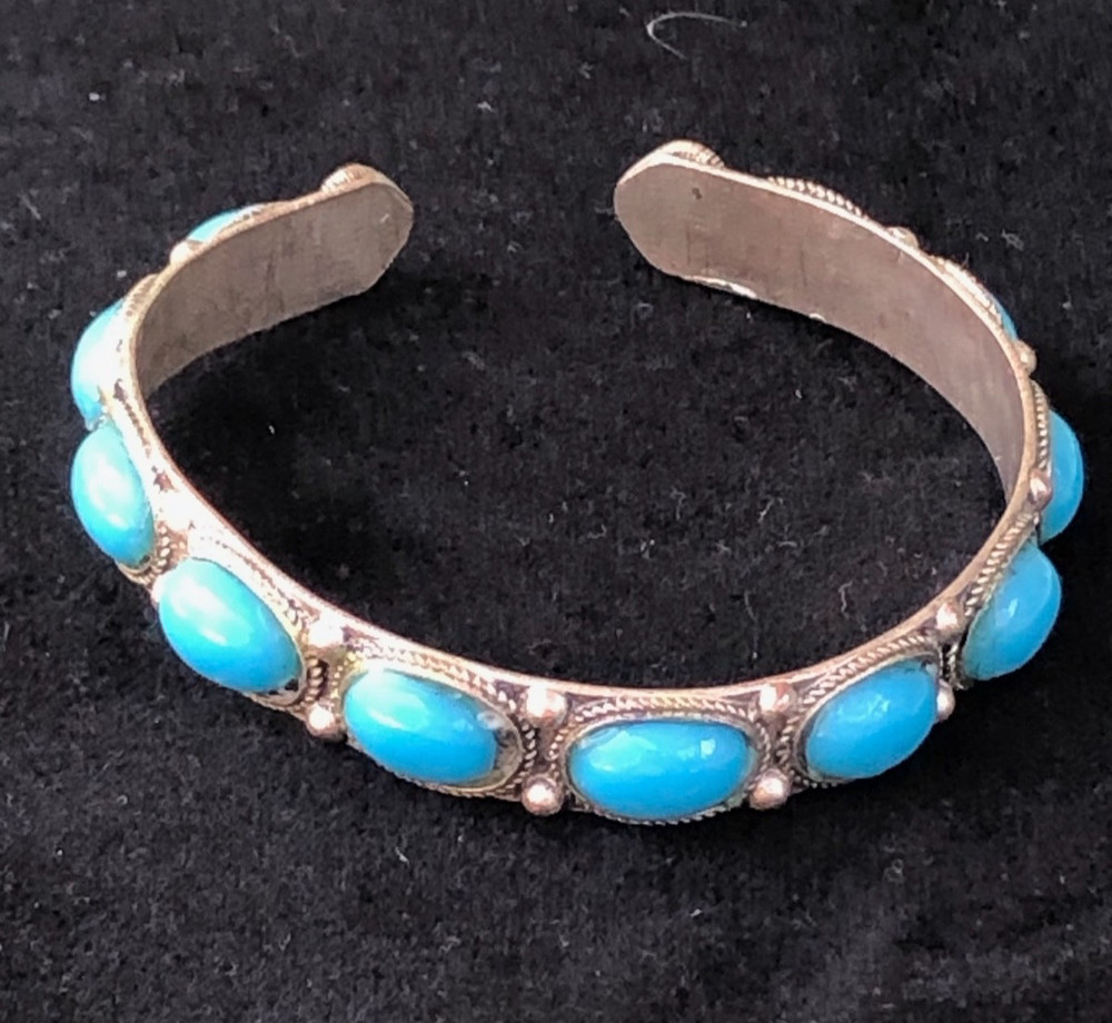7″ Southwestern Style Silver Faux Turquoise 3/8″ Wide Cuff Bracelet JB30