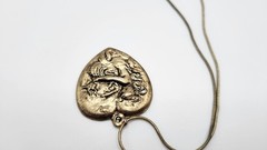 Vintage Art Nouveau Gold tone necklace Mermaid and Seahorse Pendant with Chain