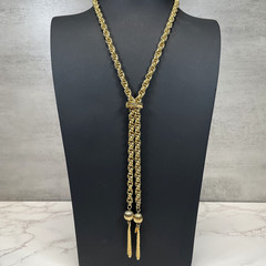 Vintage Signed Lisa Jewel Brand Gold Tone Rope Chain Lariat Tassel Necklace 70’s