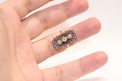 Antique Circa 1900s 18k Gold Natural Diamond Decorated Navette Ring