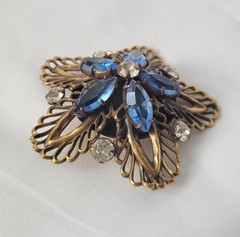 Lovely Vintage Joseff of Hollywood 1950s Blue Stone Floral Brooch -Signed!