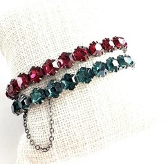 2 Sterling Silver ART DECO Christmas Red Green Hexagon Rhinestone Bracelets Sz S