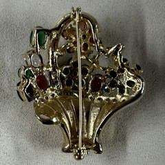 Gold Plated Multi Gem Flower Basket Brooch