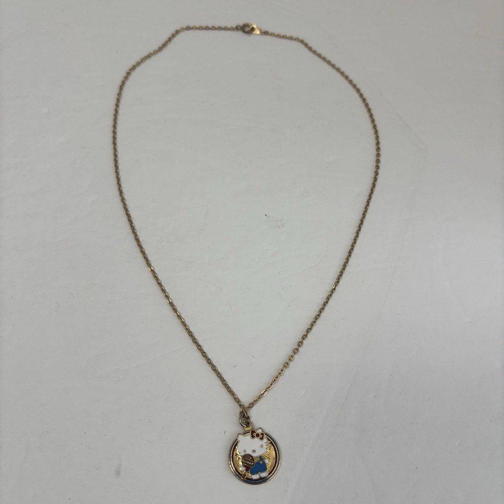 Vintage Hello Kitty 5/8″ Inch Necklace 1976 Tennis Sanrio Gold Colored